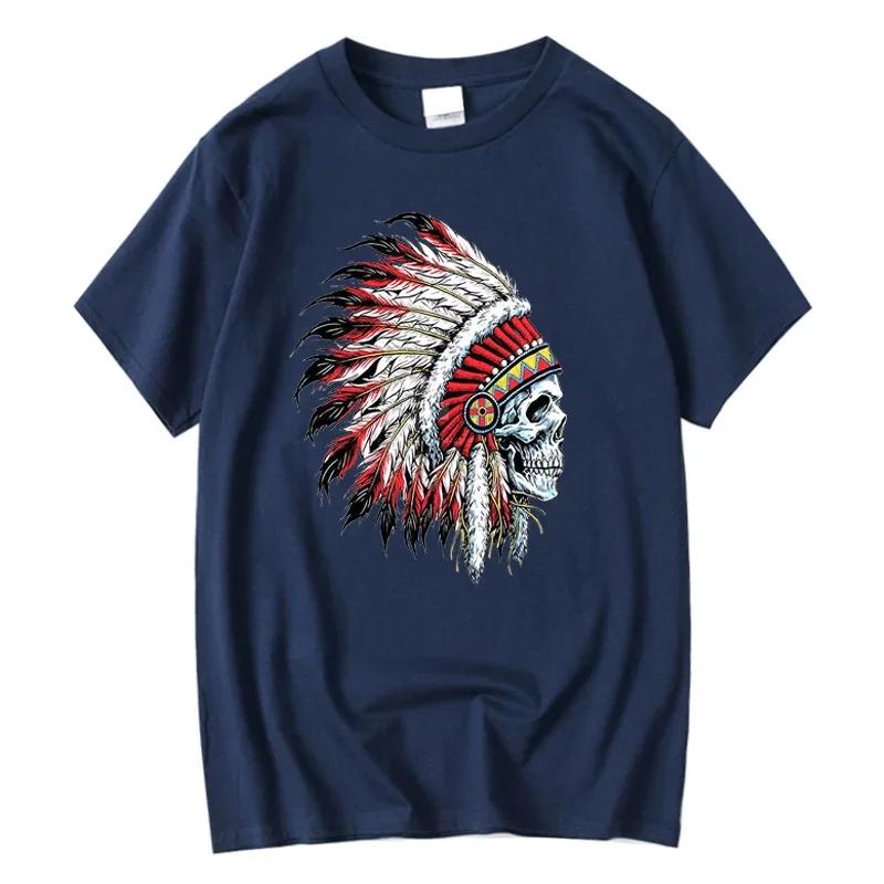 Mens Tshirt 100 Cotton Casual Funny Indian Skull Print Loose Oneck Cool Summer T Shirt for Men Short Sleeve Tshirt Male