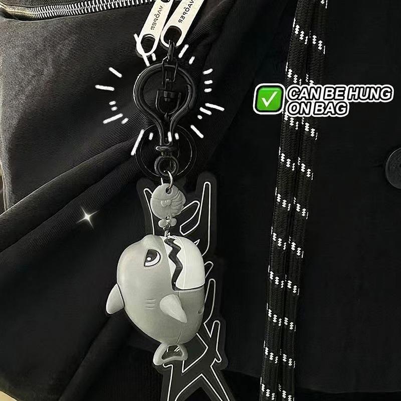 Pull String Shark Bite Keychain Cute Interactive Toy Lightweight Backpack Pendant for Student Daily Carry