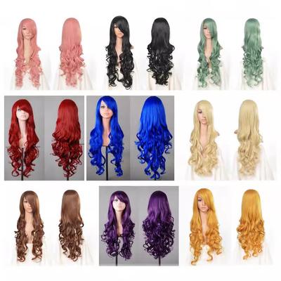 Universal Wig 80Cm Oblique Bangs Long Curly Hair Air Curl High Temperature Silk Multi-Color Curly Hair Cos Animation