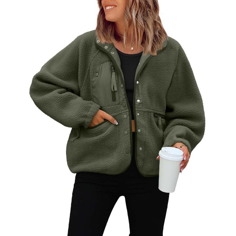Button Down Fleece Jacket Women's Winter Warm Coat Casual Outwear Jacket Pockets Streetwear Outwear