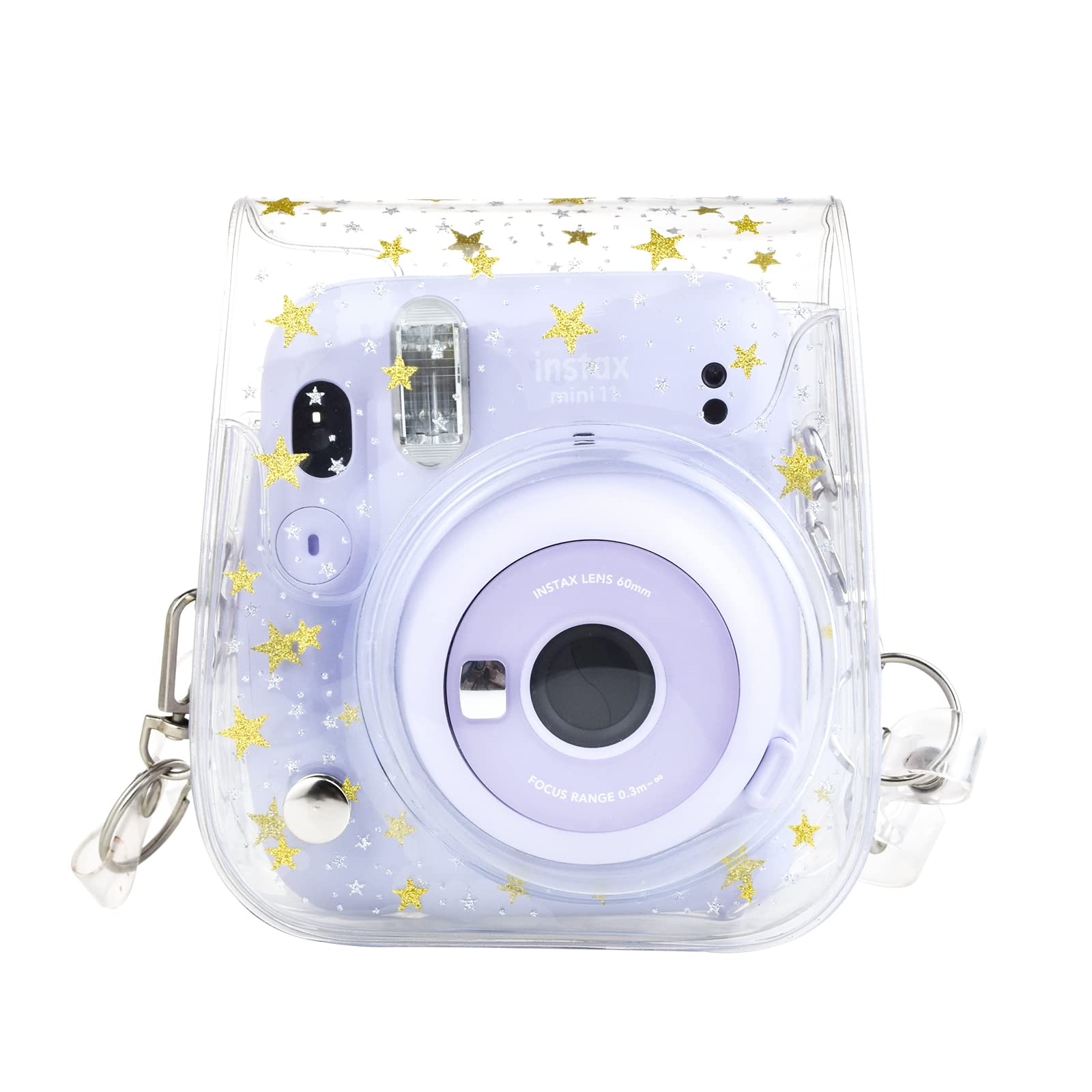 

HIYQIN Instax Mini Case, Transparent Cover, Cute Camera Bag with Shoulder Strap, Made of PVC, Perfect Star Design
