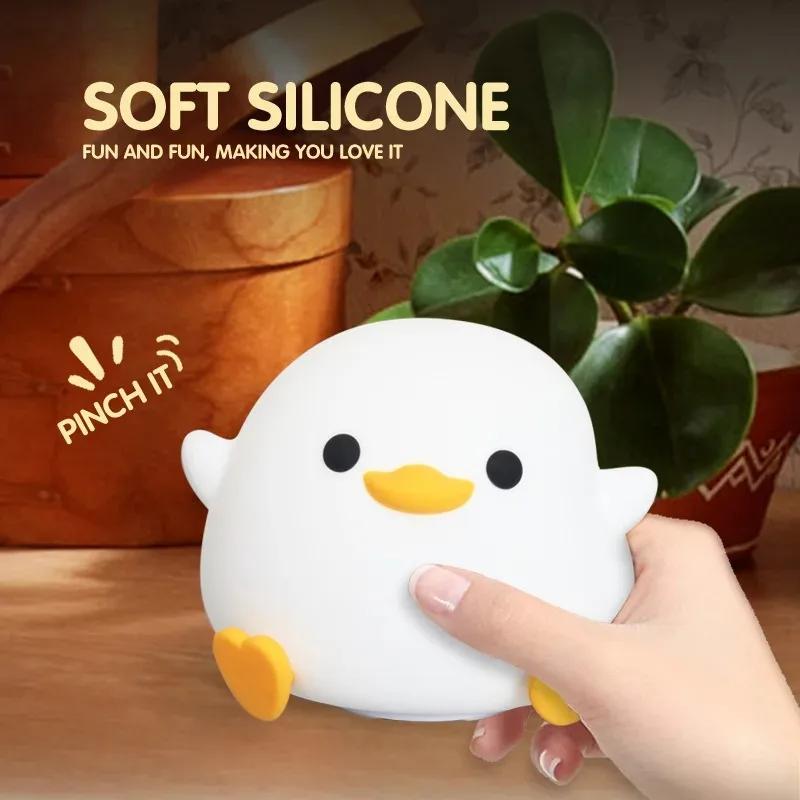 LED Night Light Cute Duck Rechargeable Cartoon Animals Decor Silicone Lamp for Children Kid Touch Sensor Timing USB for Birthday