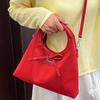 Korean simple casual messenger bag shoulder bag 2025 summer new sweet strap bow handbag women