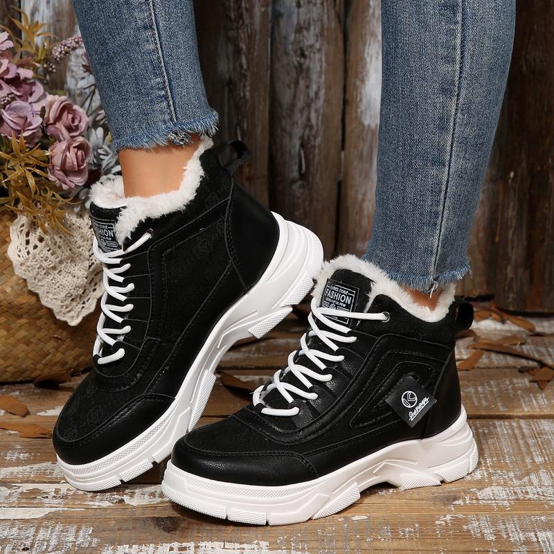 Women's Mid-Calf Fleece-Lined Snow Boots, Platform Warm Winter Shoes, Plus Size Casual Fall Footwear