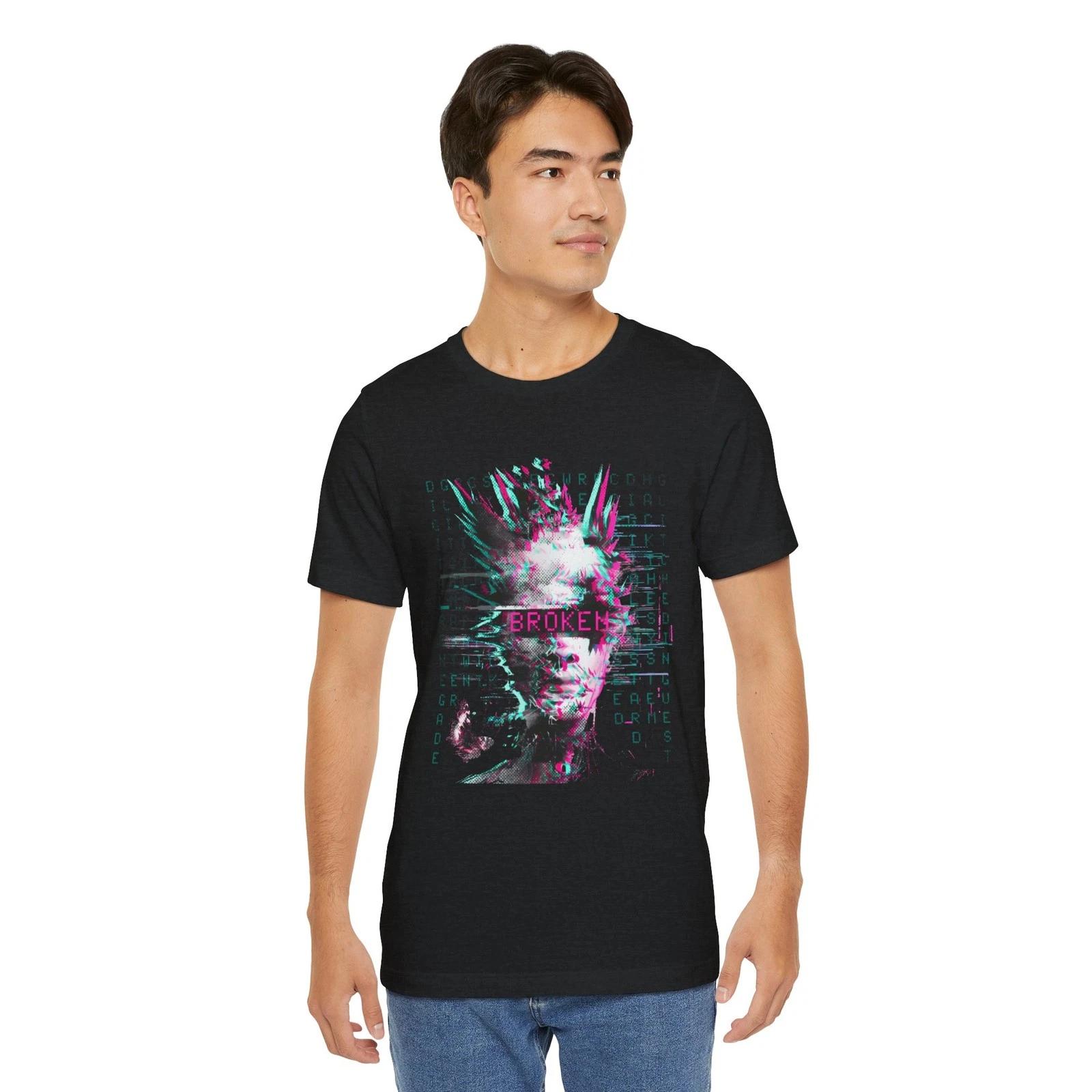 

Glitch Portrait BROKEN T-Shirt | Cyberpunk Vaporwave Unisex Graphic Tee 3XL