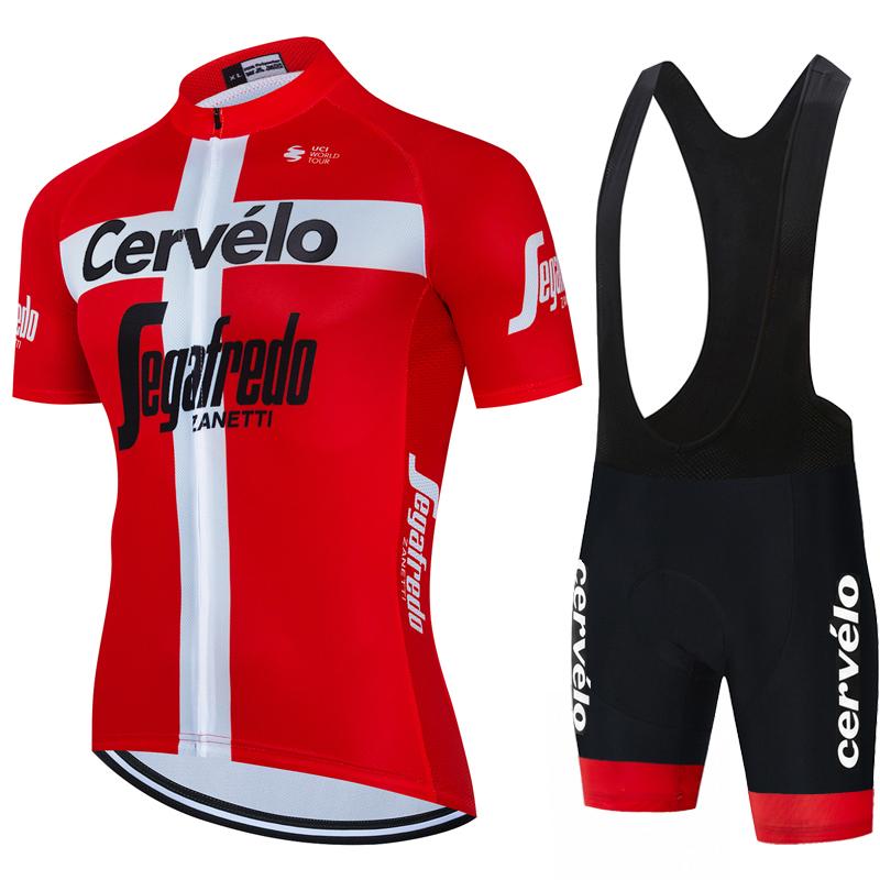 Cervélo Men Cycling Jersey Bib Shorts Set Road Bicycle Racing Apparel Lightweight Fabric Quick Dry Breathable Summer Sport Gear