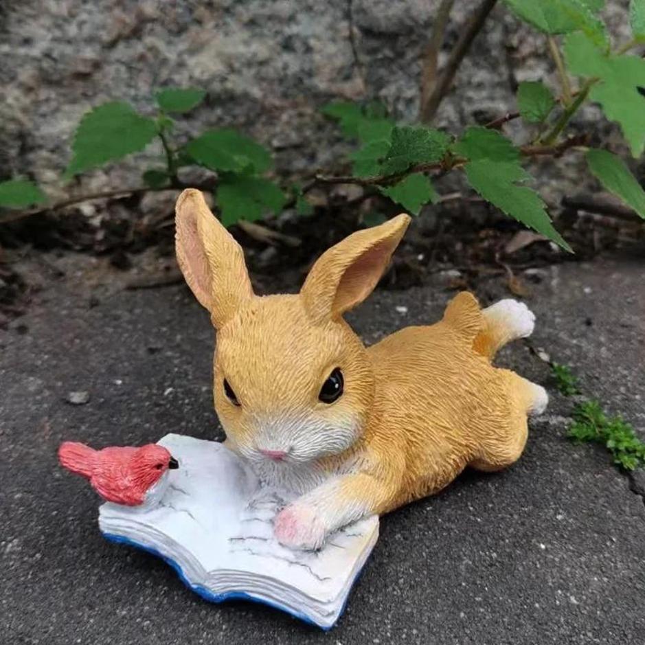 1 Pcs Rabbit Reading Animal Decoration Window Sill Bonsai Landscaping Resin Decoration Garden Courtyard Decoration