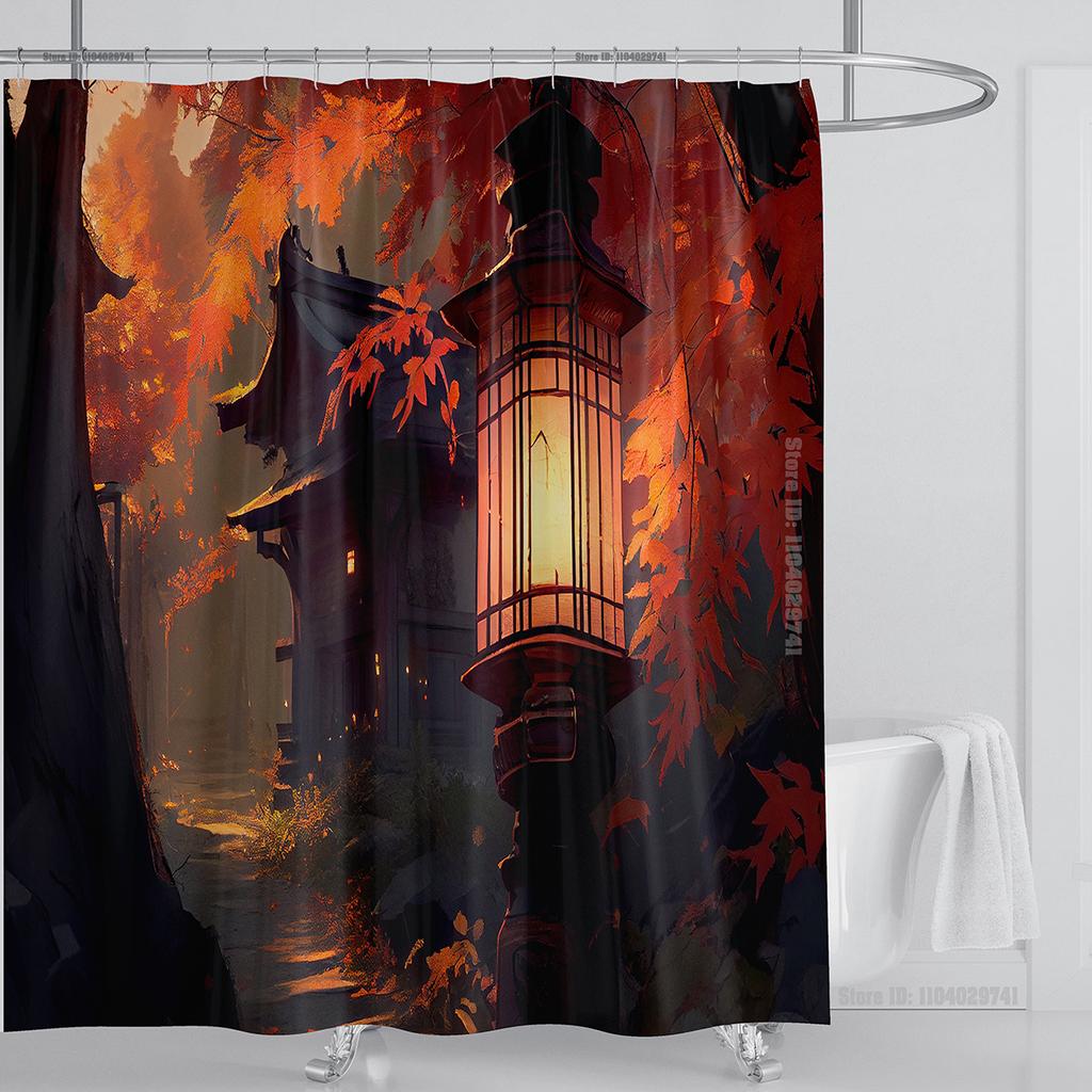 Illustration Japanese Chinese Style Art Print Polyester Washable Waterproof Shower Curtain Bathroom Decoration Bathtub With Hook