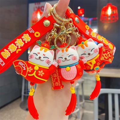 Cartoon Festive National Tide Lucky Cat Keychain New Year's Gift Get Rich Car Key Chain Bag Pendant