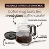 16 Oz Glass Coffee Mug with Lid, Dishwasher Safe Heat-Resistant Cup for Car Office, Portable Tea Pot Home Outdoor Use