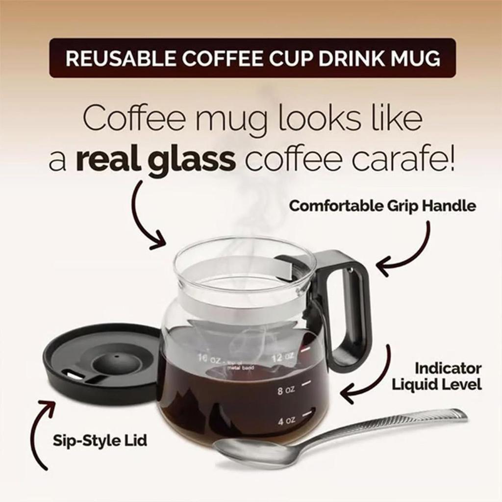 16 Oz Glass Coffee Mug with Lid, Dishwasher Safe Heat-Resistant Cup for Car Office, Portable Tea Pot Home Outdoor Use