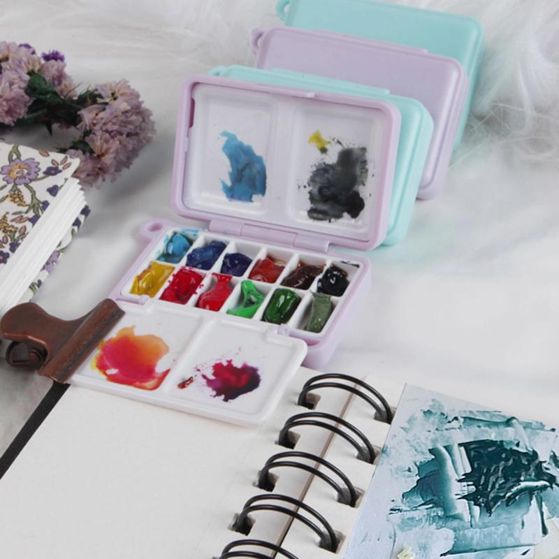Portable Travel Watercolor Plastic 12/24 Grids Painting Box With Palette Half Pan Mini Paint Storage Case For Art Supplies