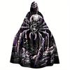 Vintage Gothic Spider Hooded Cape for Adults - Black with Purple & Blue Web Design, Machine Washable, Perfect for Horror