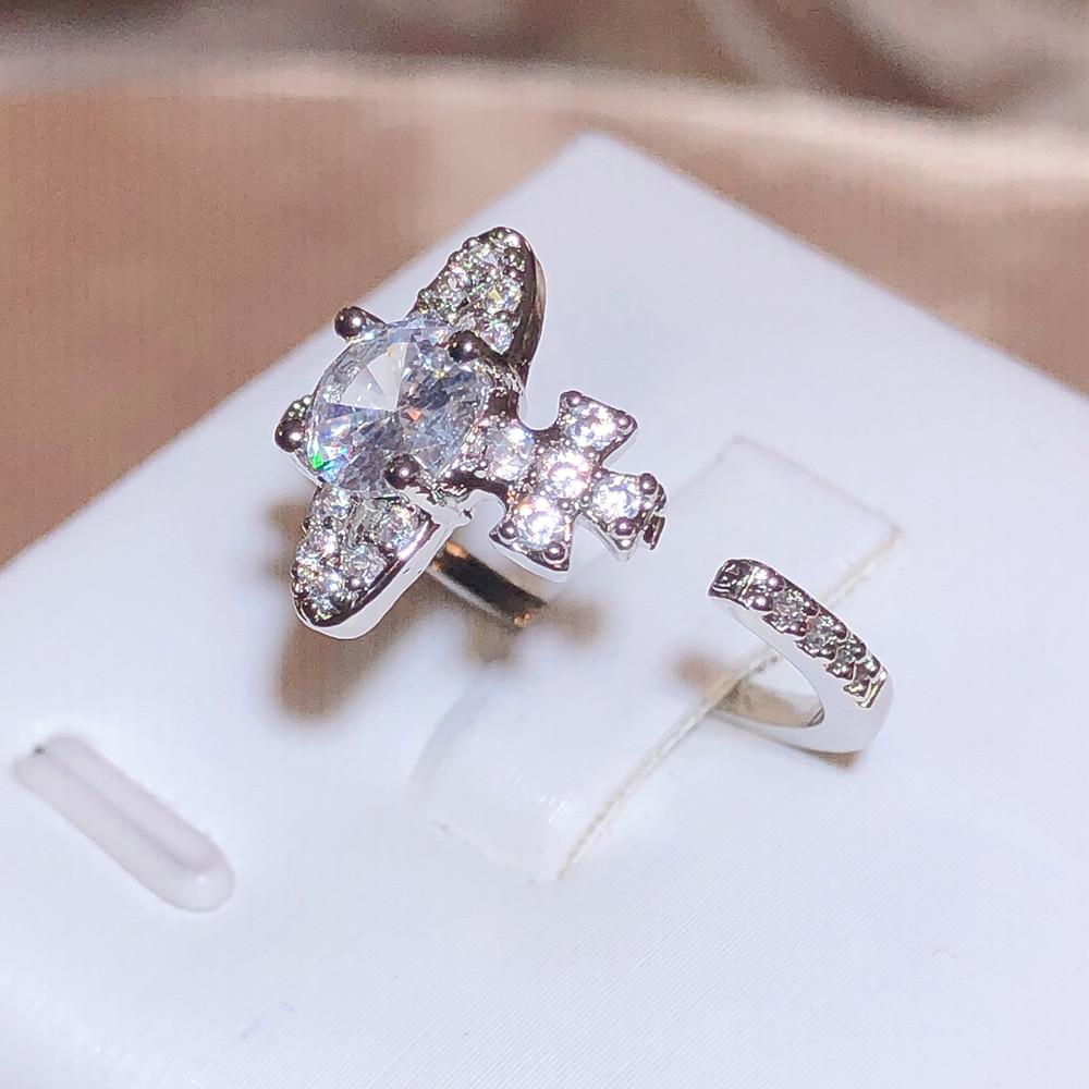 Stylish 925 Silver Plated Zircon Spaceship Ring for Women's New Women's Zircon Jewelry Wedding Bride Jewelry Ring Wedding Ring