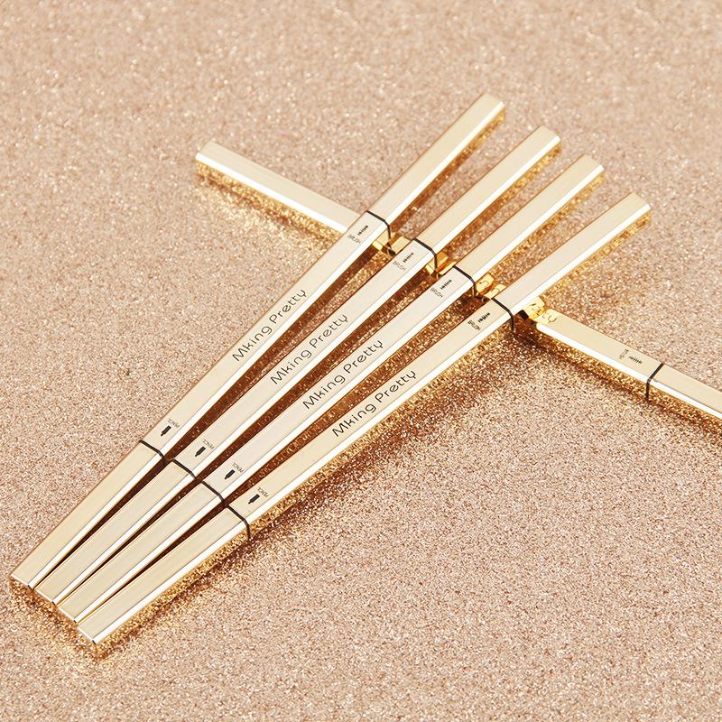 Gold Double-Headed Triangular Eyebrow Pencil: Ultra-Fine, 3D Sketch, Waterproof & Smudge-Proof.