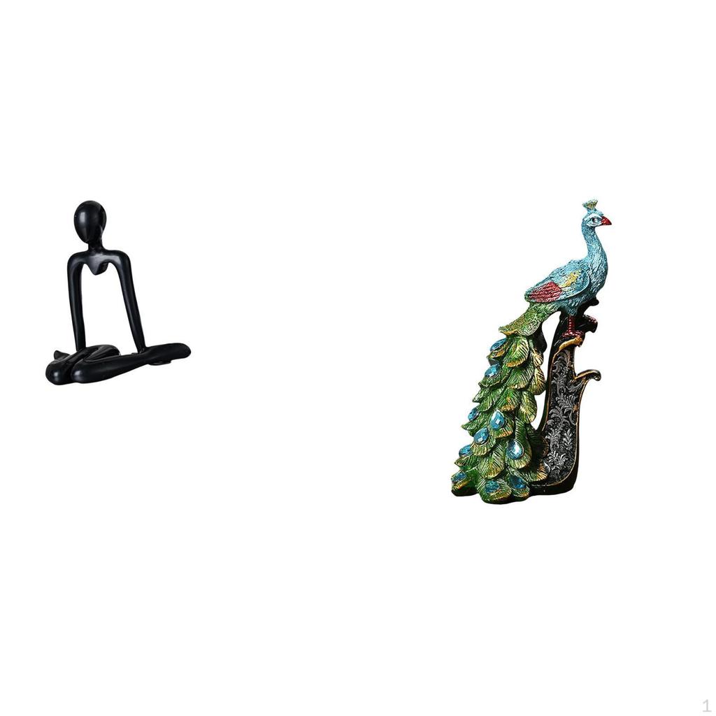 Abstract Thinker Sculpture Figurine And Elegant Peacock Statue Animal Collection for Bedroom Office