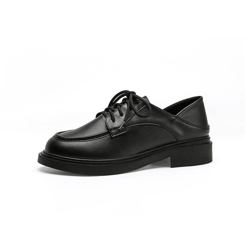 Autumn and Winter Soft-soled Retro Lace-up Small Leather Shoes Women's Heel Single Shoes Professional Women's Shoes Job Interview Shoes