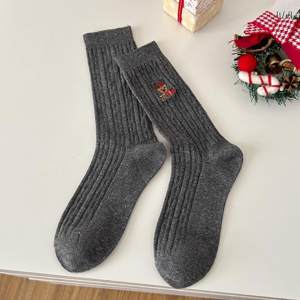 Chaussettes Mi-mollet Broderie Bonhomme de Neige Coton Chaussettes d'Hiver Nouvelles Chaussettes Tricotées