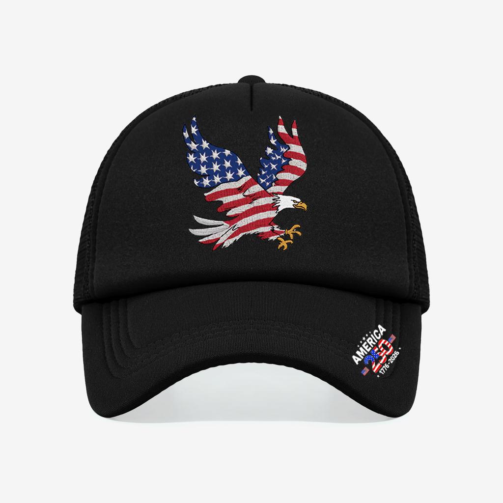 1PC Mesh Trucker Hat, Breathable, 250th America Flag Eagle Print, Vintage Patriotic Streetwear