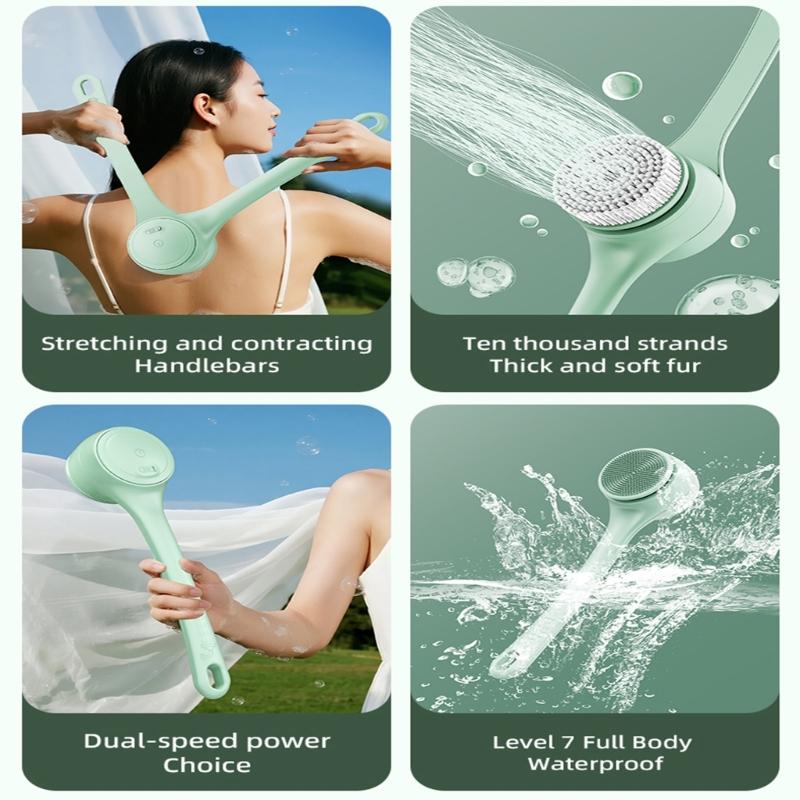 Two Speed Electric Shower Brush with Detachable Heads Electric Body Brush Back Scrubber with 4 Brush Heads Easy to Use
