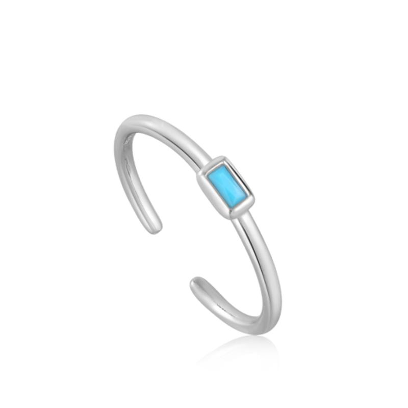 ANIA HAIE Square Turquoise Minimal Line Band 925 Silver Adjustable Size Ring R033-01H