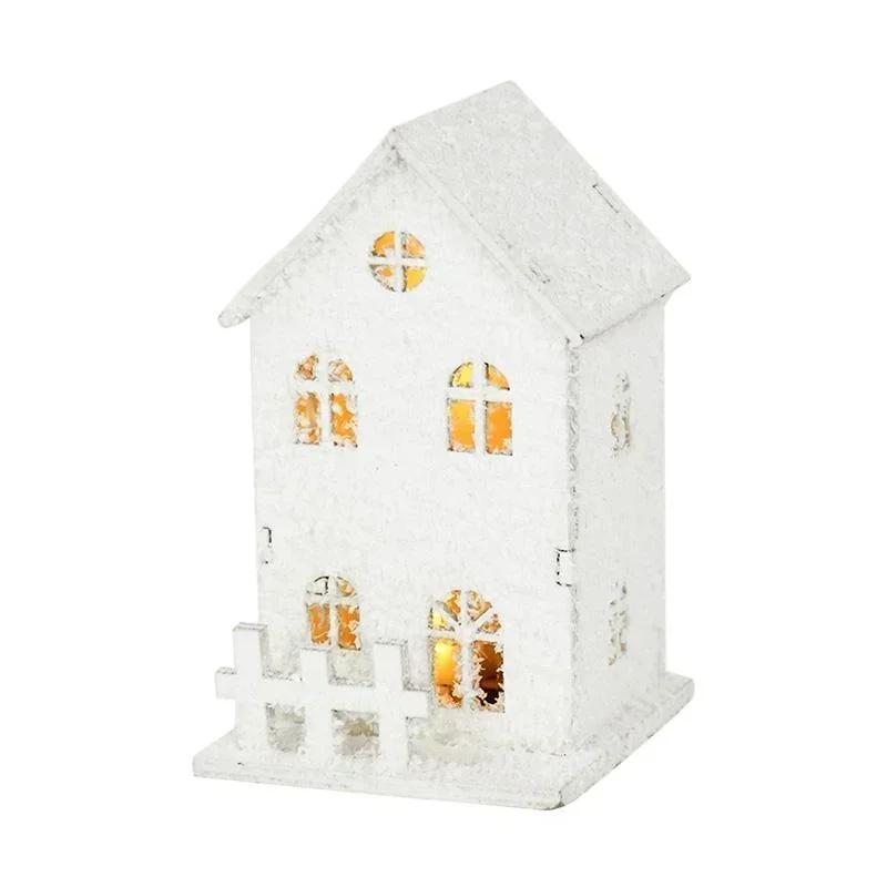 Xmas Ornament Christmas Led Light Wooden House with Snowflake Luminous Cabin Christmas Decorations