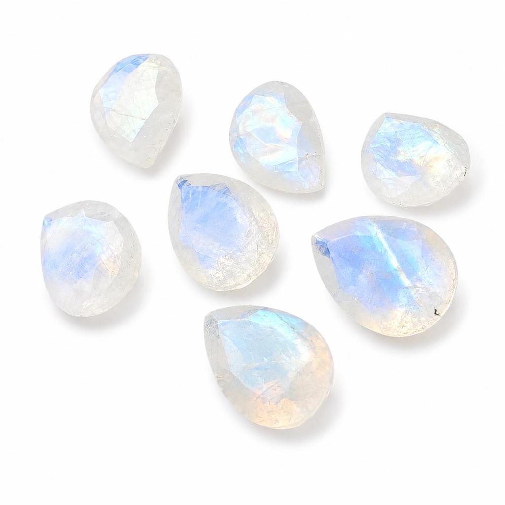 Rainbow Moonstone Faceted Pear Gemstone, Teardrop Calibrated Loose Stone for Jewelry Making