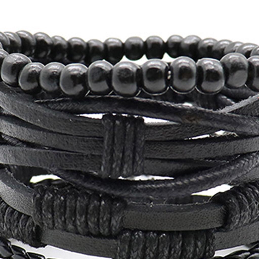 Pack of 4 Punk Styles Leather Bracelets With Metal Studs Braided Designs Adjustable Closure for Men Women Gift Set