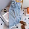 Big Yards Light-colored Nine-minute Micro-large Jeans Female Summer Thin Section of High-waisted Elastic Skinny Flared Pants Retro Jeans for Ladies