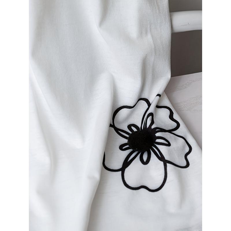 European Sizes Vintage Floral Women's Short Sleeve T-Shirt | Blouse Barnacle Flower Print Round Neck Top