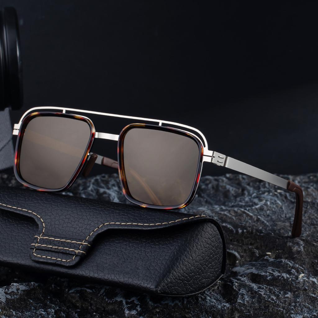 KLASSNUM Square Polarized Sunglasses Men Double Bridge Personalized Sunscreen Glasses Eyeglasses Outdoor Cycling Driving Goggles