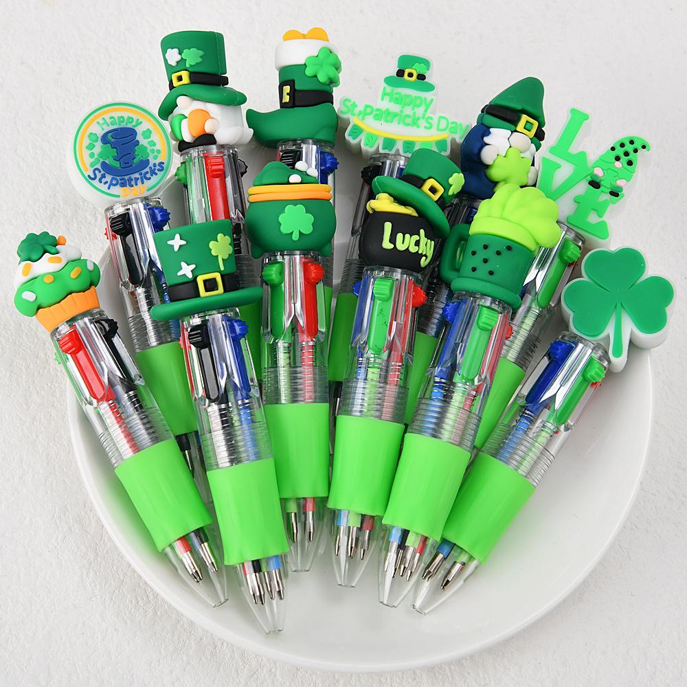 

48Pcs St Patrick s Day MIni 4 Color Pen Cute Cartoon Push Button Multicolor Pens for Diary School Supplies Gift Stationery Holiday Gift Novelty Statio Random style