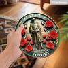 2D Flaches Gedenktag Lest We Forget Erster Weltkrieg Holz Hängeschild, Vintage Bronze Stil Runde Plakette mit Roten Mohnblumen & Soldat, Patriotisches Gedenken