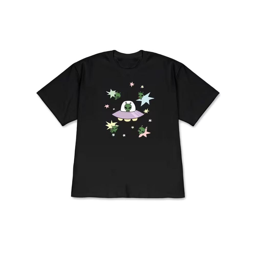 Graffiti Style T-shirt Cartoon Alien Printed Women s Comfortable Home Clothes Round Neck Unisex Fun Clothing M