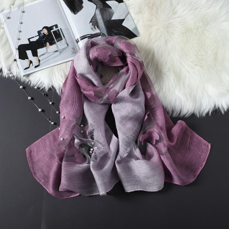 Women Cut Flowers Hollow Lace Gradient Silk Scarf Spring Shawls and Wraps Towel Femme Beach Sjaals