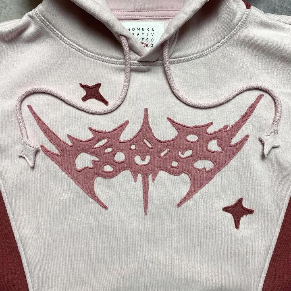 ZYLLO Hip Hop Patch Streetwear Hoodie Y2K Retro Hoodie Sweatshirt Mens Womens New Harajuku Gothic Pullover Hoodie Clothes