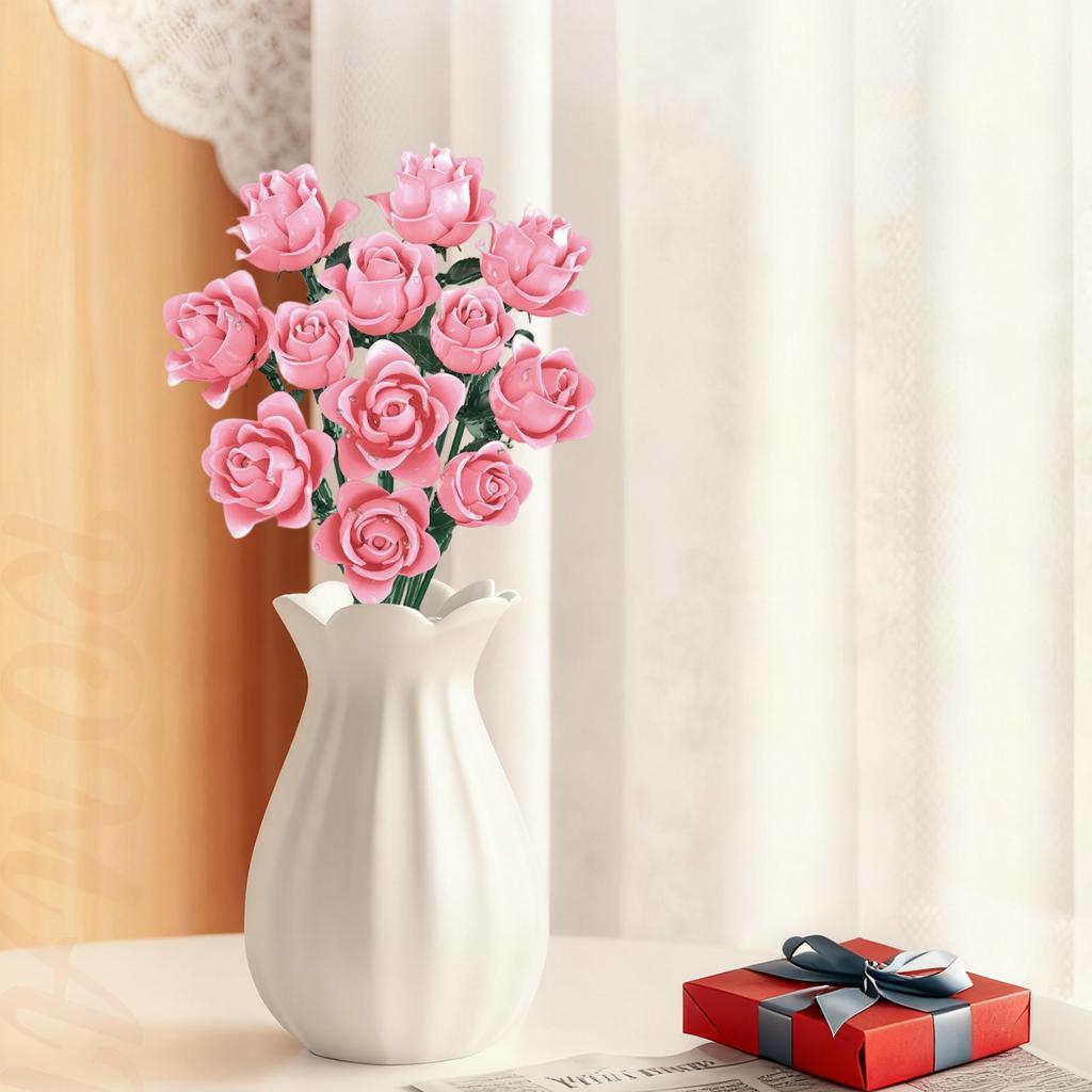 Buchet de trandafiri de construit, Jucărie cu floare conservată Blue Enchantress pentru fete.