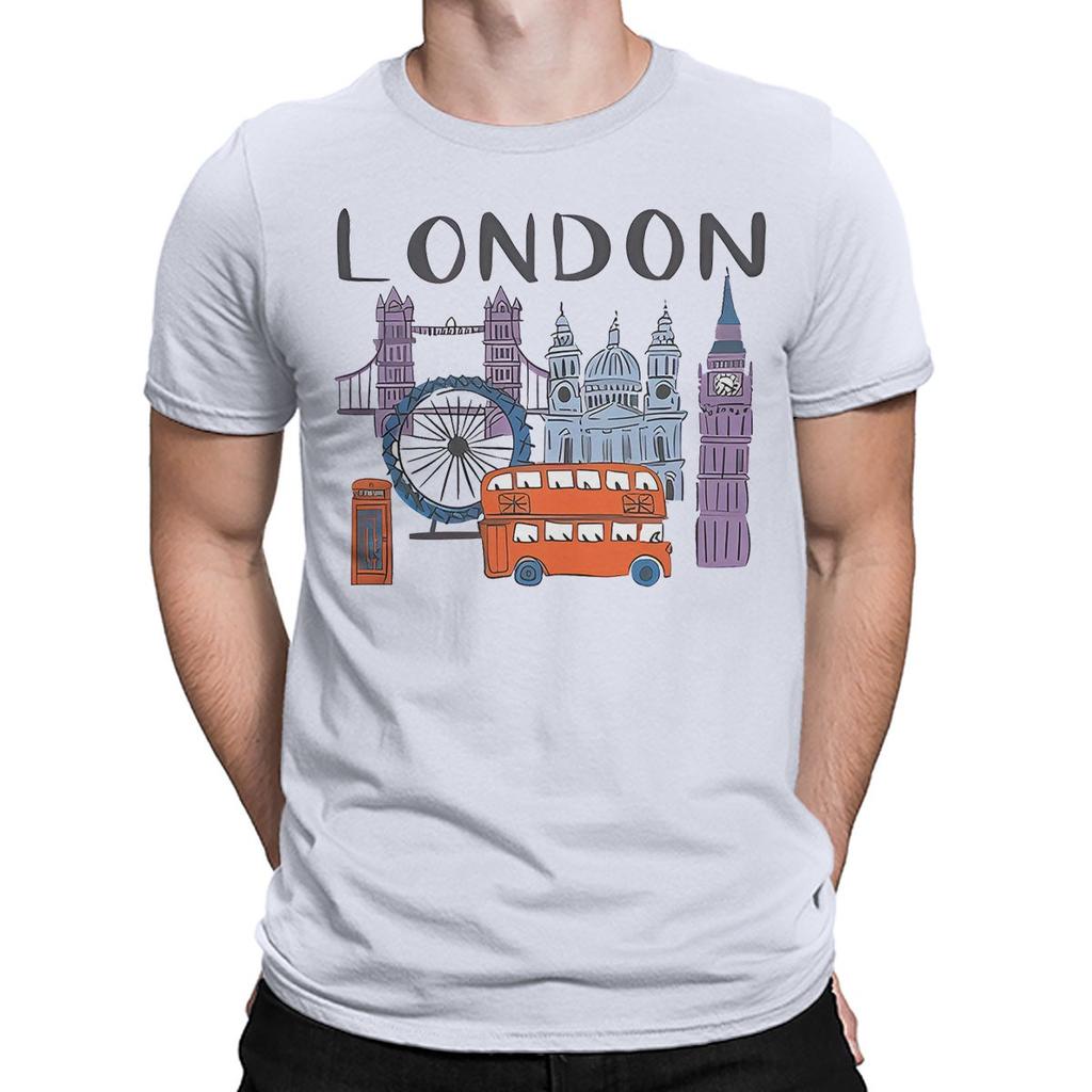 London Landmarks TShirt Famous British Icons Souvenir Cartoon Bus Tower T4901