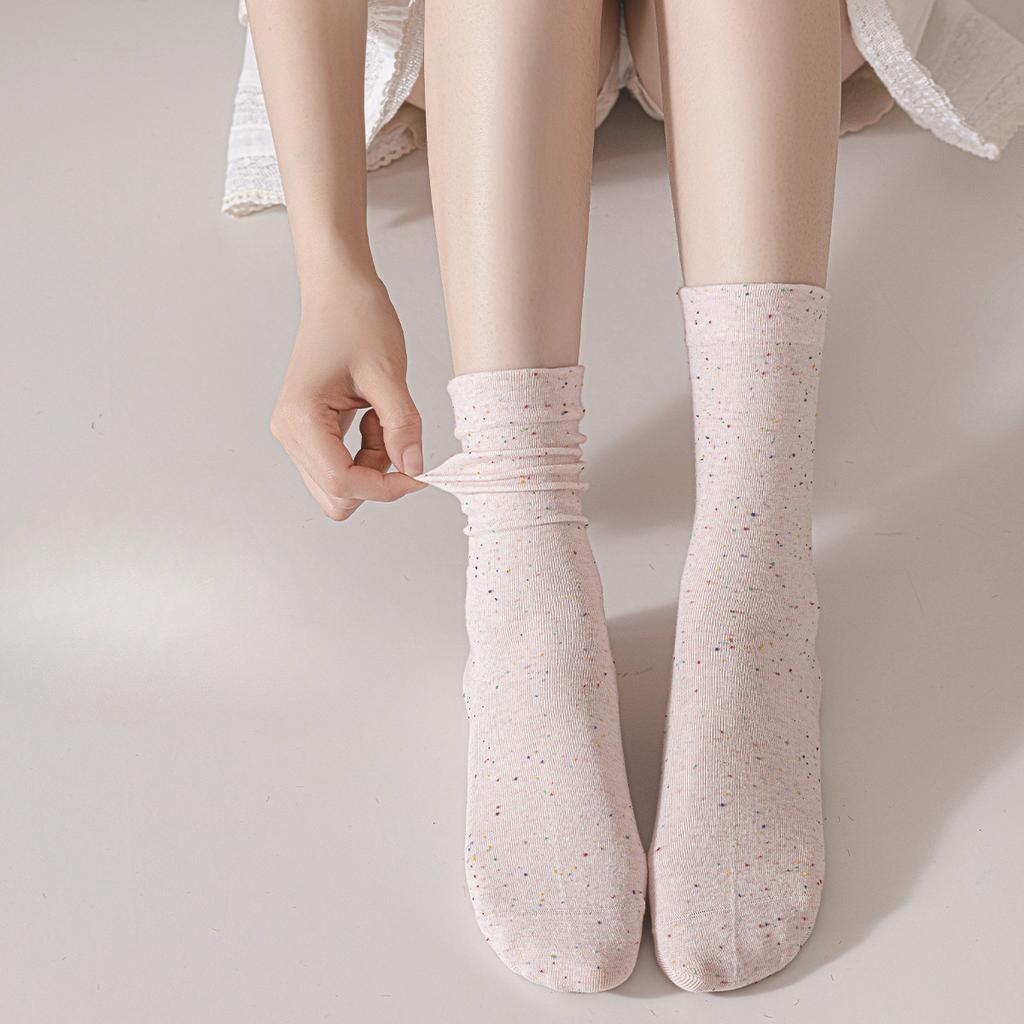 5 Pairs Dot Yarn Socks Candy Coloured Mid-length Boneless Pile Socks Thin Sweat-absorbing Breathable Fashion Cotton Socks
