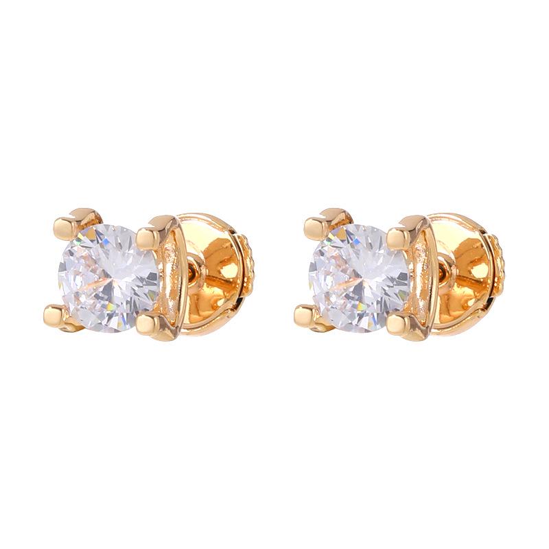 Copper-Plated Gold Zirconia Stud Earrings - Elegant, High-End Design for Women (Qi Zhi Nu)