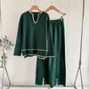 Autumn and Winter Women's Clothing U-neck Long-sleeved Knitted Sweater Set Split-ended Wide-leg Pants Knitted Two-piece Set for Women