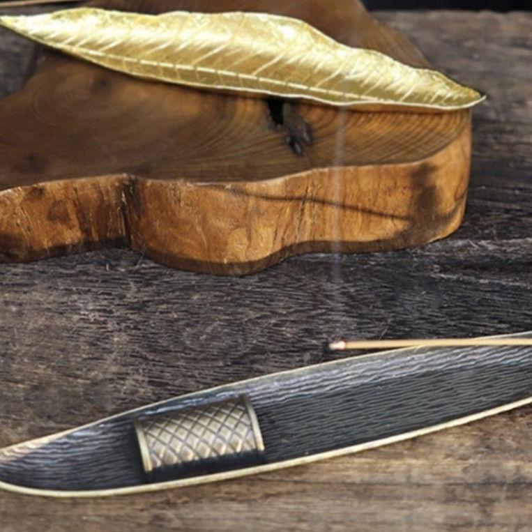 Creative Sandalwood Incense Burner Japanese Leaf Design Horizontal Incense Holder Home Aromatherapy Tea Ceremony Decor