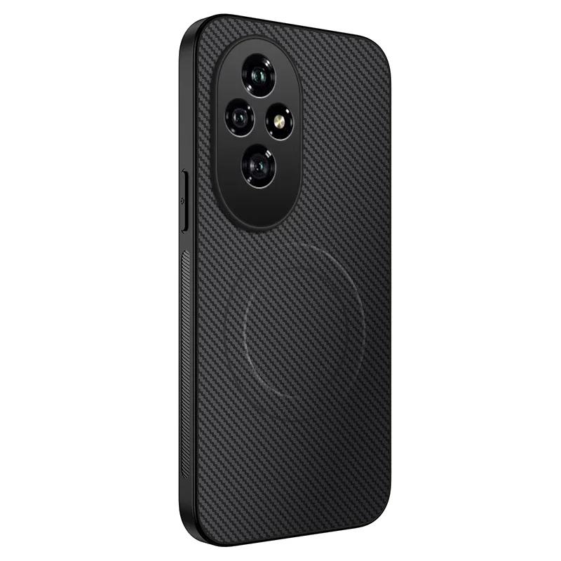 Magnetic Silicone Case For Honor 400 Pro Lite 200 Smart Wireless Charging Carbon Fiber PU Leather Texture Soft Cover Phone Cases