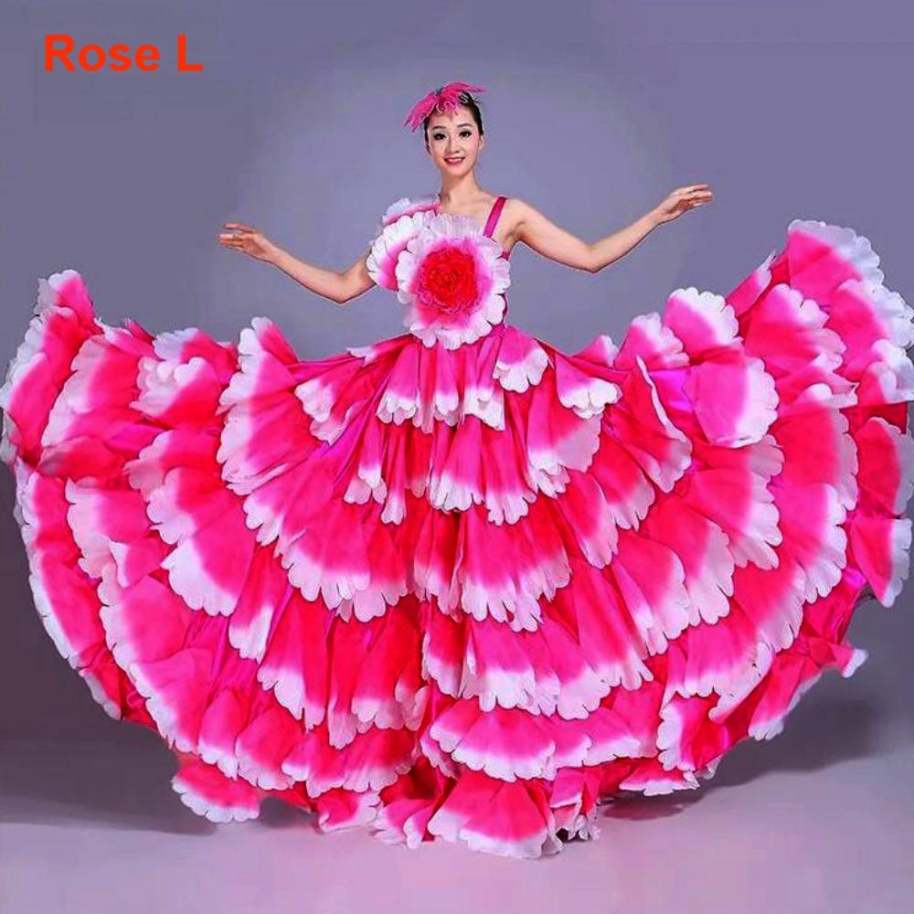 New 180-360 Degree Big Swing Petal Skirt 3 Colors S M L XL Spanish Flamenco Dress Bullfight Petal Dress