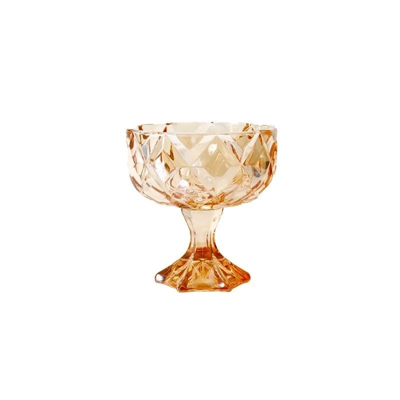 

1 шт. 276 мл ромбовидный десертный стаканчик для мороженого с высокой ножкой из стекла креативный молочный коктейль фруктовый йогурт хрустальный стаканчик 50ml янтарь