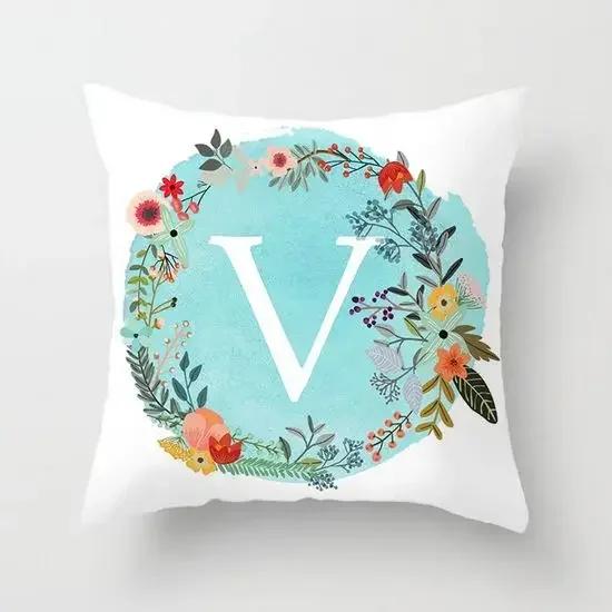 A-Z Letter Cushion Cover Blue Floral   Soft Throw Pillow Cover Decorative Sofa Pillow Case Pillowcase