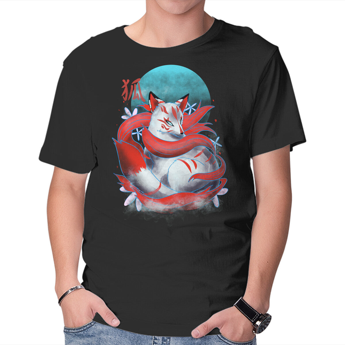 Unisex Crew Neck T-Shirt Kitsune Fox Graphic Short Sleeve Casual Tee XS