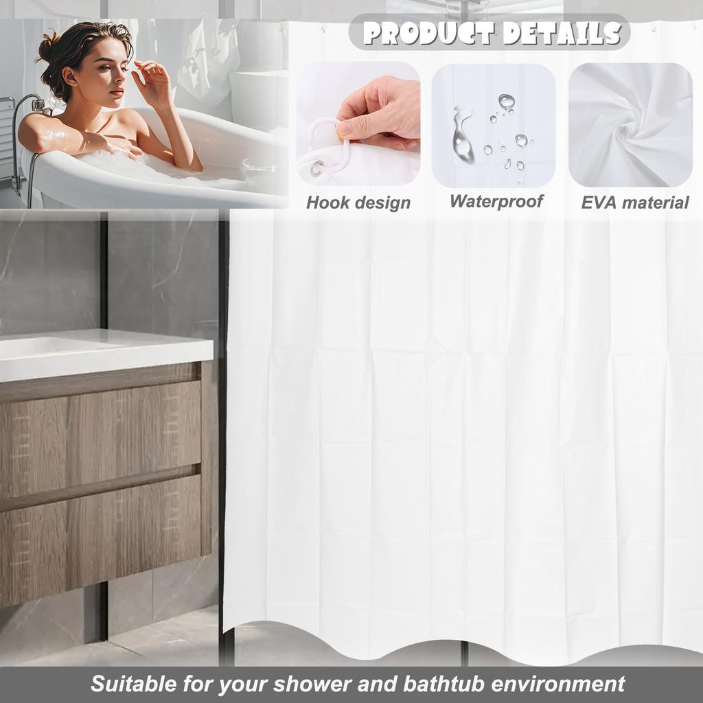 PEVA Shower Curtain Waterproof Plastic Clear Bath Curtains Transparent/Colorful Bathroom Curtains Mildew Home Luxury with Hooks