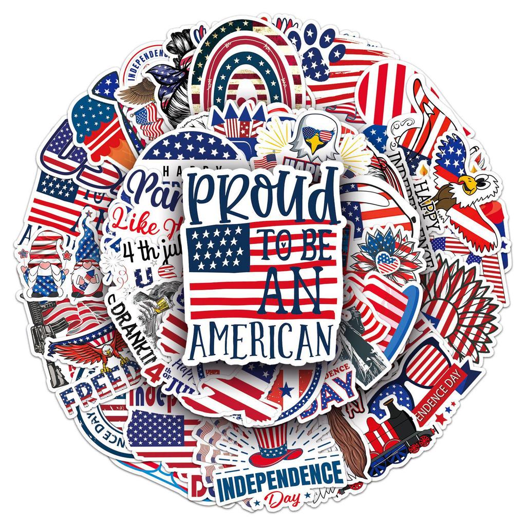 50 Creative Cute Waterproof American Independence Day Cartoon Stickers for Planners, Phone Cases, and Suitcases