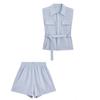 Sleeveless lapel shirt shorts set women's summer new fashion waist thin versatile age reduction two-piece set
